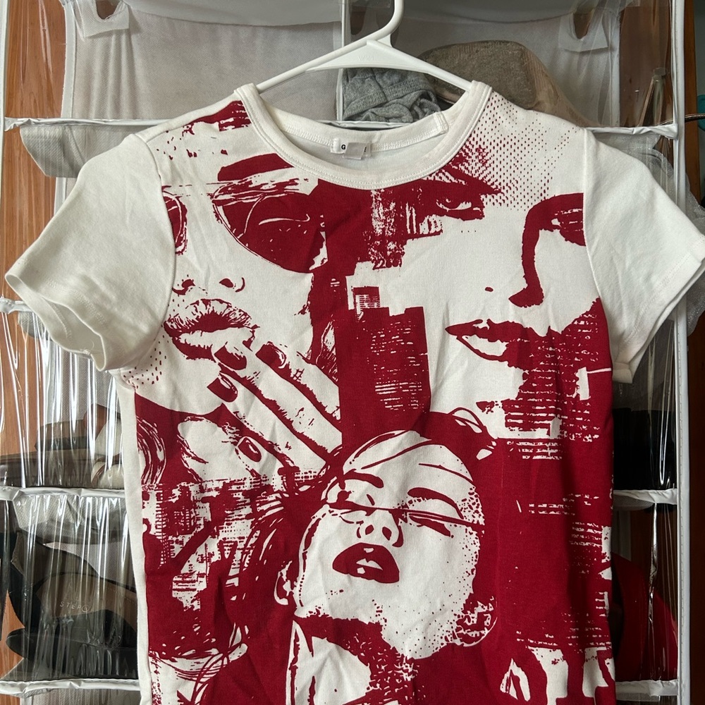 GARAGE Graphic Red and White Women's Top